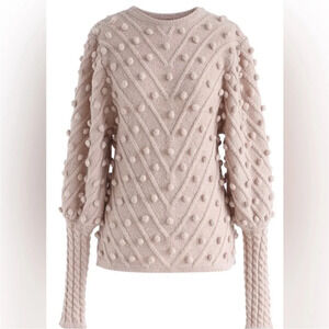 ❤️2/$50❤️[S/M]Chicwish Blush Pink Pom Batwing LS Wool Blend Sweater Crew neck